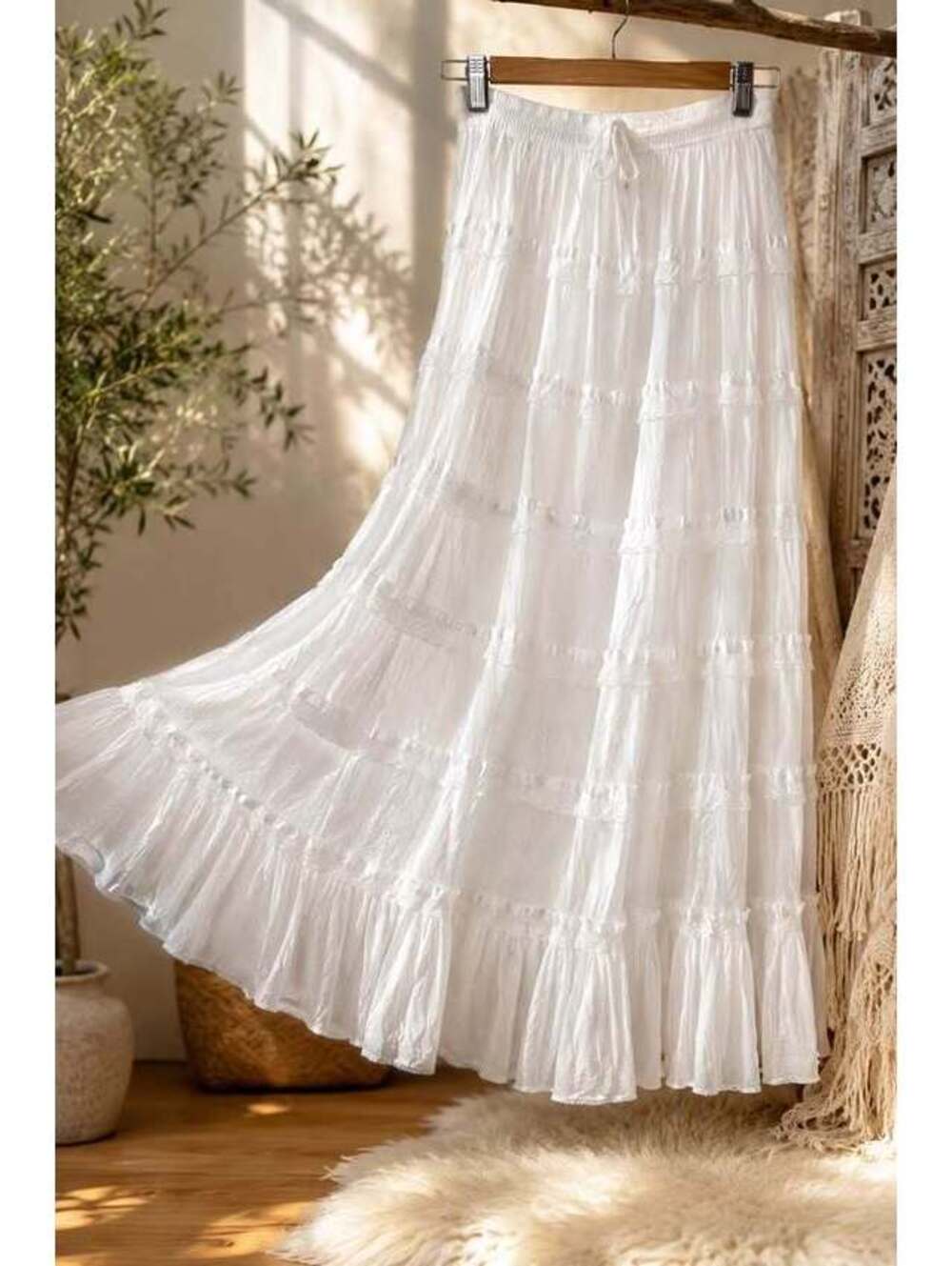 NEW White Boho Tiered Maxi Skirt | New | Size Medium